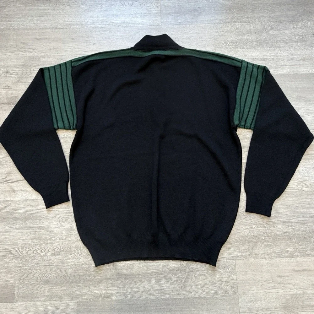 Vintage Meister 1/4 Zip Sweater Mens Large Black Wool Blend Pullover